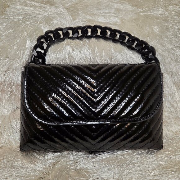 ALDO Mini Black Patent Quilted Crossbody Bag Handbag with Detachable Chain Strap - Picture 5 of 11